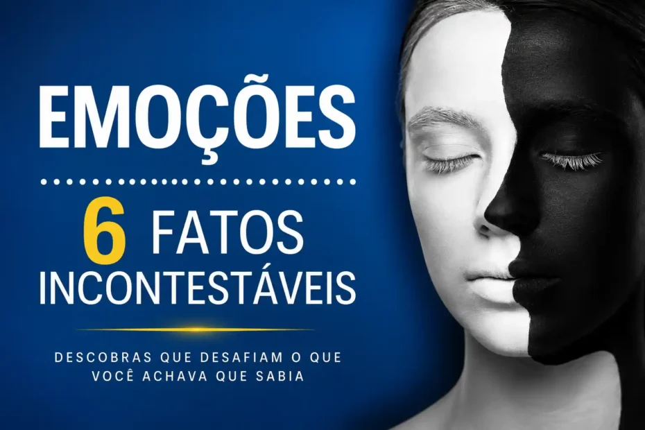 Imagem destacada sobre emoções e fatos incontestáveis, com rosto em contraste preto e branco e fundo azul editorial.