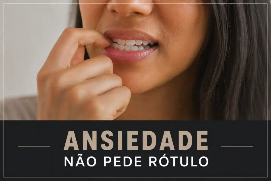 Pessoa com gesto de tensão levando a mão à boca, representando ansiedade e a necessidade de interpretar sinais corporais com cuidado.