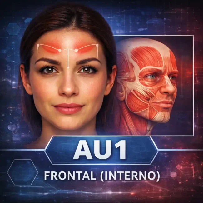 AU1 na anatomia facial mostrando o levantador interno da sobrancelha segundo o FACS e sua relação com microexpressões e leitura emocional