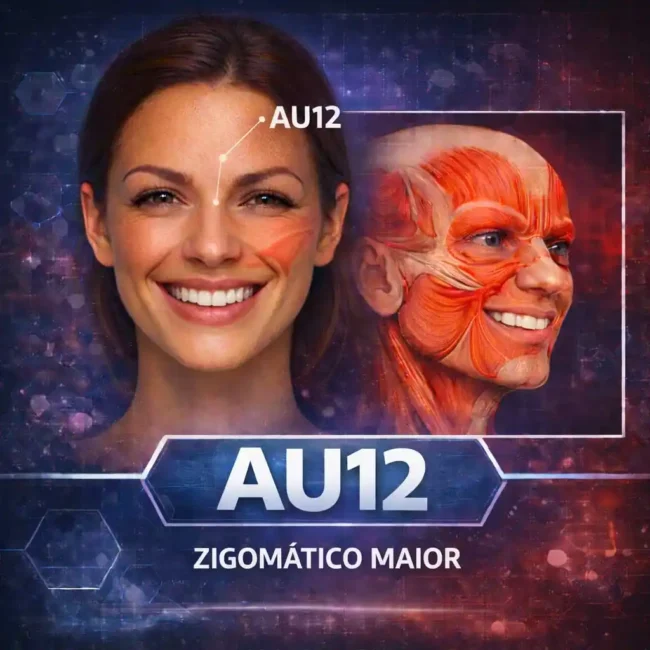 AU12 na anatomia facial mostrando o zigomático maior segundo o FACS e sua relação com microexpressões e leitura emocional