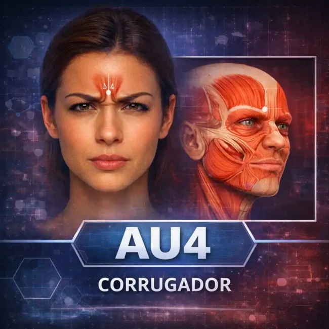 AU4 na anatomia facial mostrando o corrugador do supercílio segundo o FACS e sua relação com microexpressões e leitura emocional