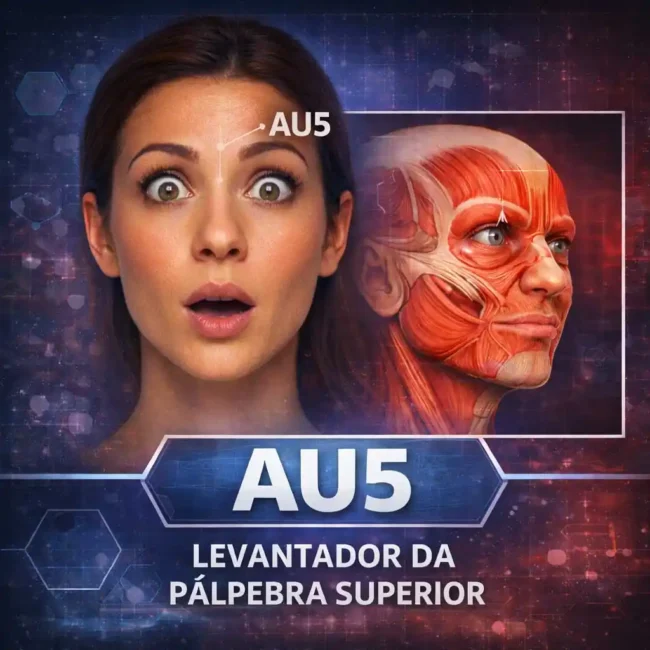 AU5 na anatomia facial mostrando o levantador da pálpebra superior segundo o FACS e sua relação com microexpressões e leitura emocional