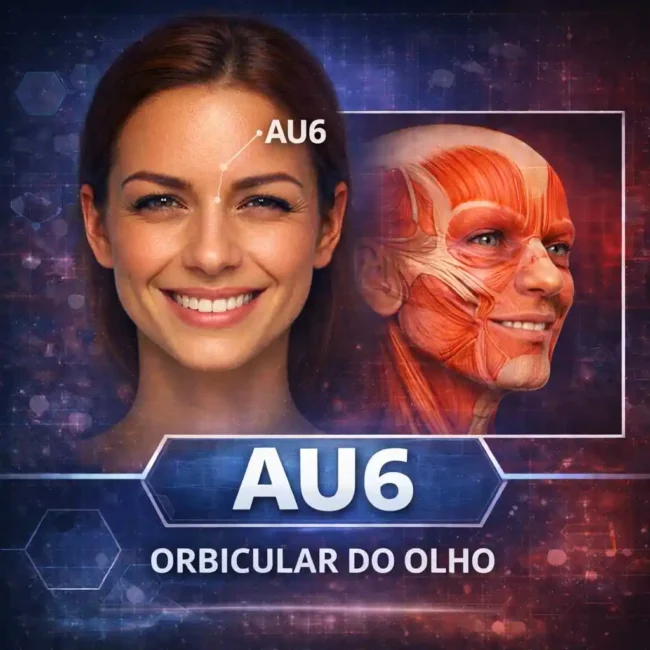 AU6 na anatomia facial mostrando o orbicular dos olhos segundo o FACS e sua relação com o sorriso Duchenne e microexpressões