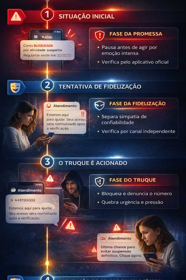A prevenção de golpes psicológicos ensina a reconhecer padrões de manipulação emocional e tomar decisões mais conscientes em situações cotidianas de risco.