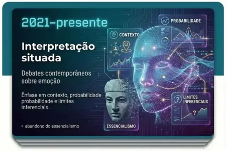 Ilustração conceitual sobre interpretação situada das emoções com ênfase em contexto, probabilidade e limites inferenciais.